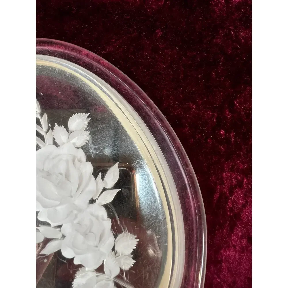 Vintage 1950s Lucite Hand Mirror - Reverse Carved Rose Bouquet Vanity Mirror